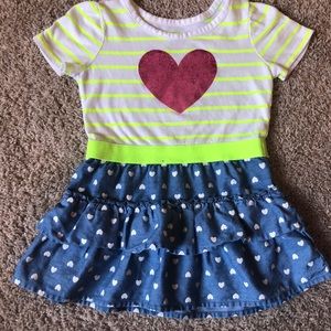 Heart filled lime green and denim dress